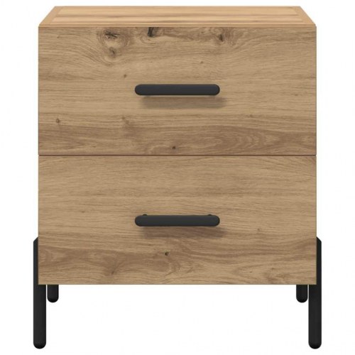 Sengebord i artisan egetræ med 2 skuffer - 40 x 35 x 47,5 cm