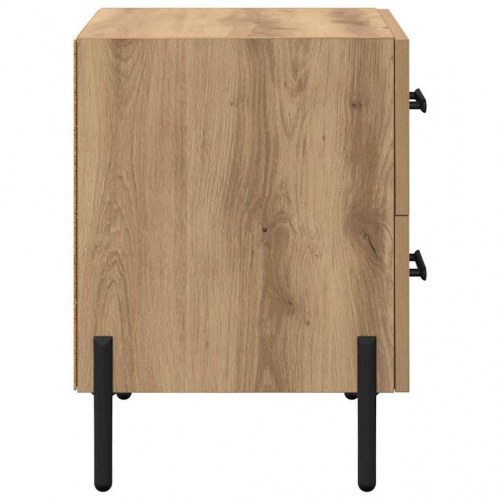 Sengebord i artisan egetræ med 2 skuffer - 40 x 35 x 47,5 cm