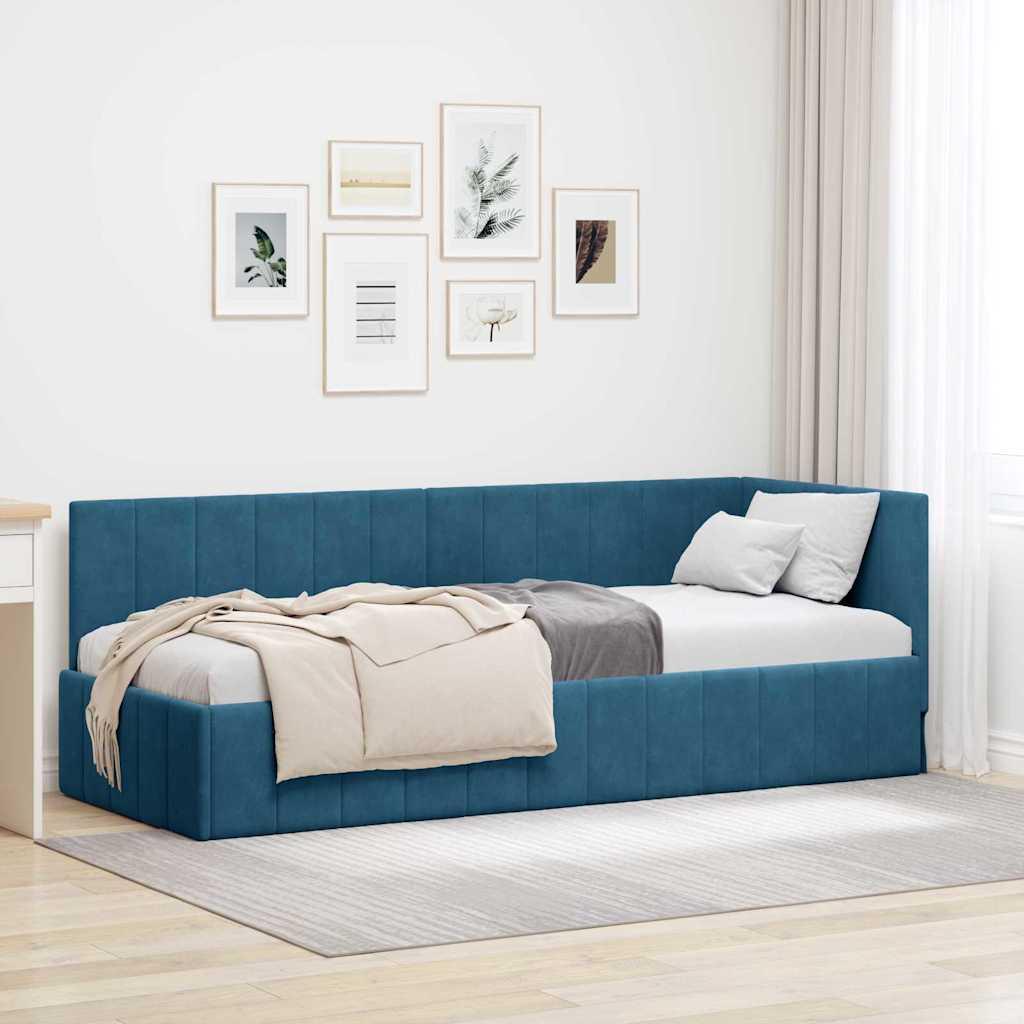 Hjørnesengramme med hovedgærde Blå 80 x 200 cm Fløjl billede