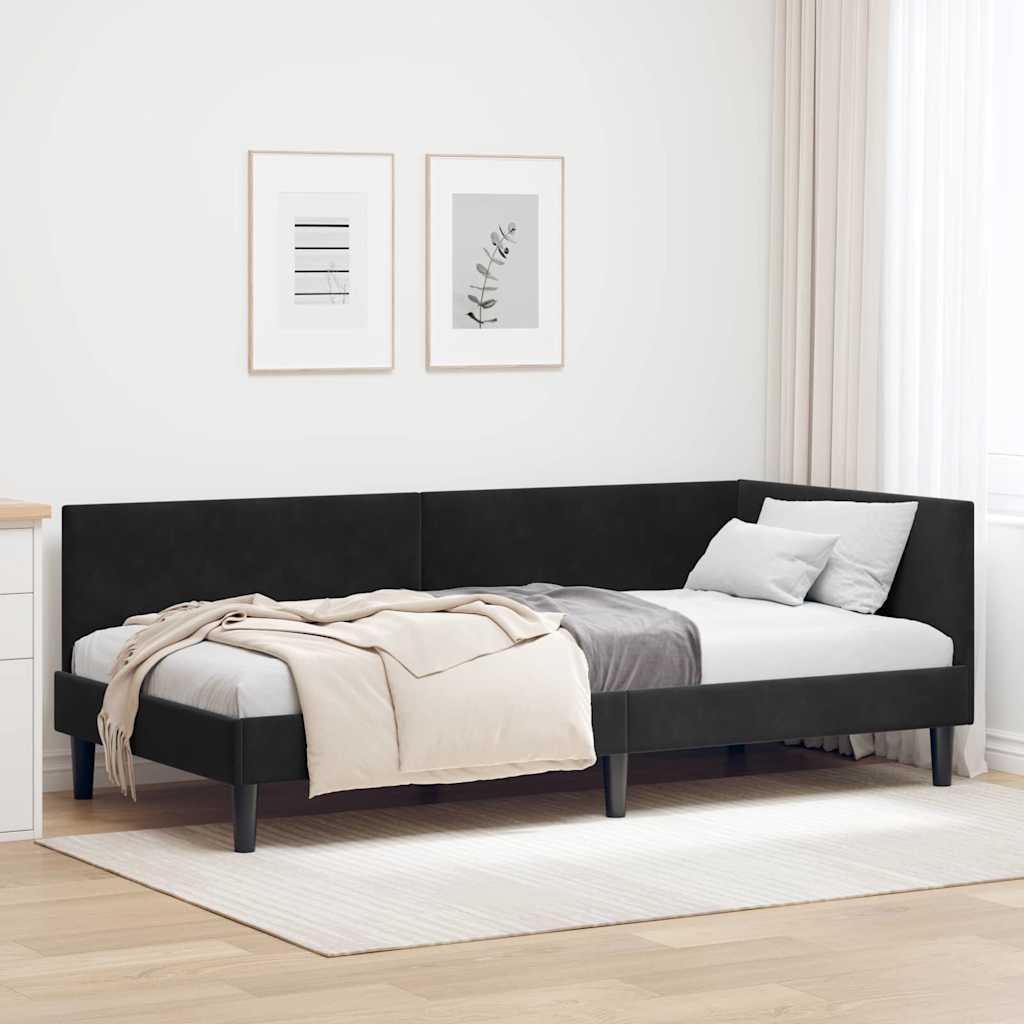 Hjørnesengramme Sort 100 x 200 cm Velour og konstrueret træ billede