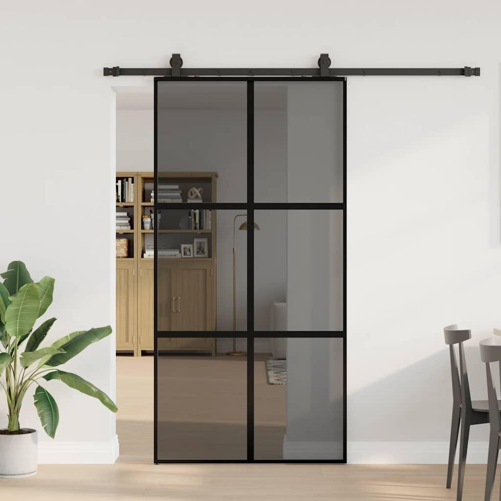 Skydedør med hardwaresæt 102,5x205 cm hærdet glas sort billede