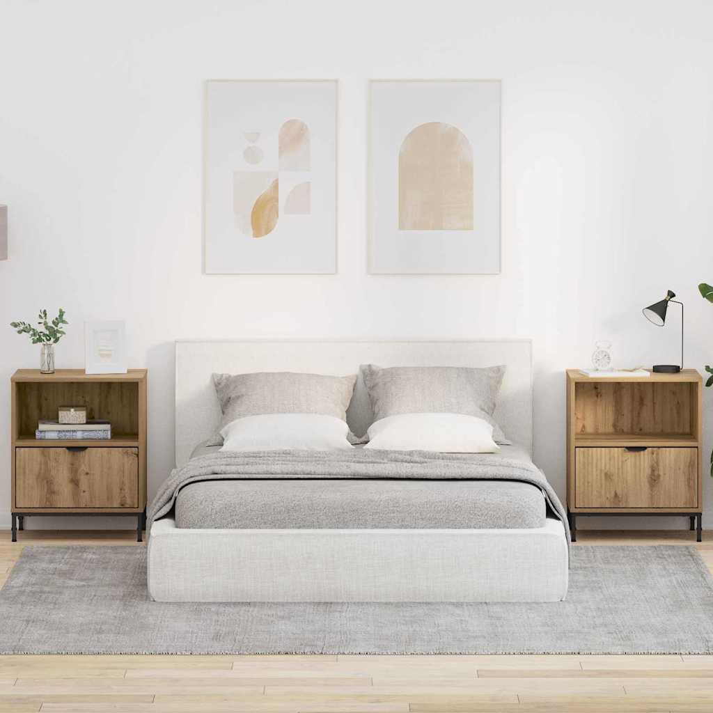 Sengeborde 2 stk artisan eg 49 x 36 x 61 cm Konstrueret træ