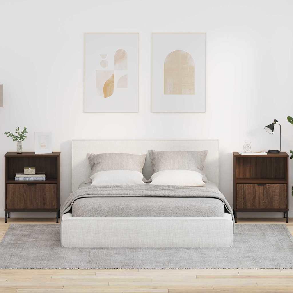 Sengeborde 2 stk Brun eg 49 x 36 x 61 cm Konstrueret træ