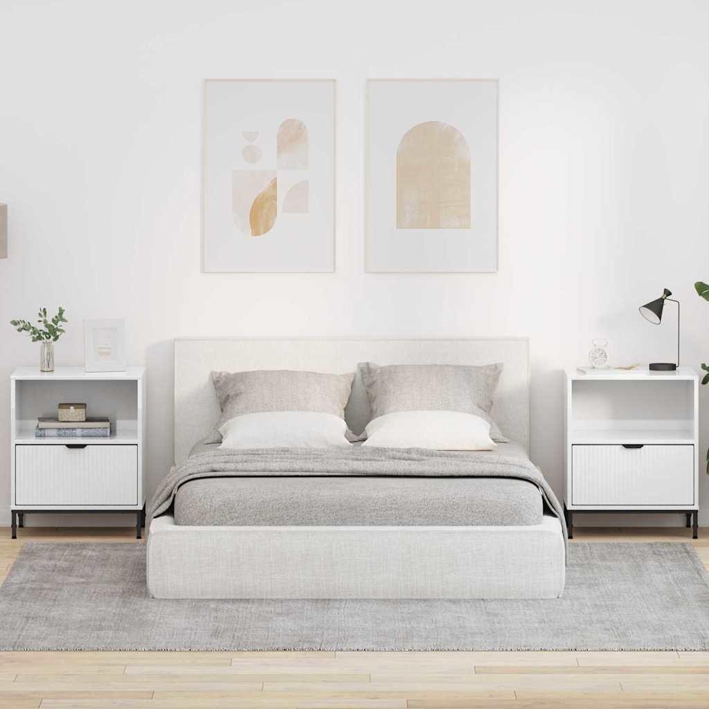 Sengeborde 2 stk Hvid højglans 49 x 36 x 61 cm Konstrueret træ