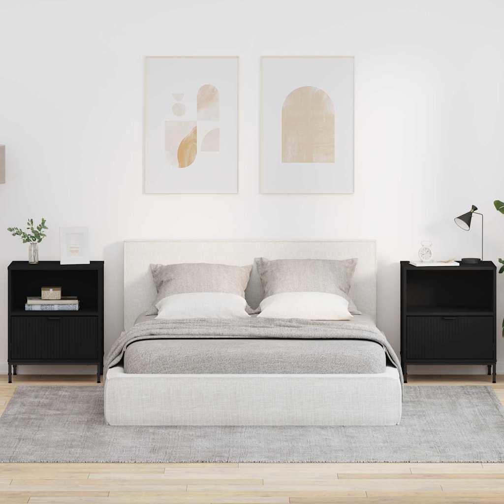 Sengeborde 2 stk Sort 49 x 36 x 61 cm Konstrueret træ billede