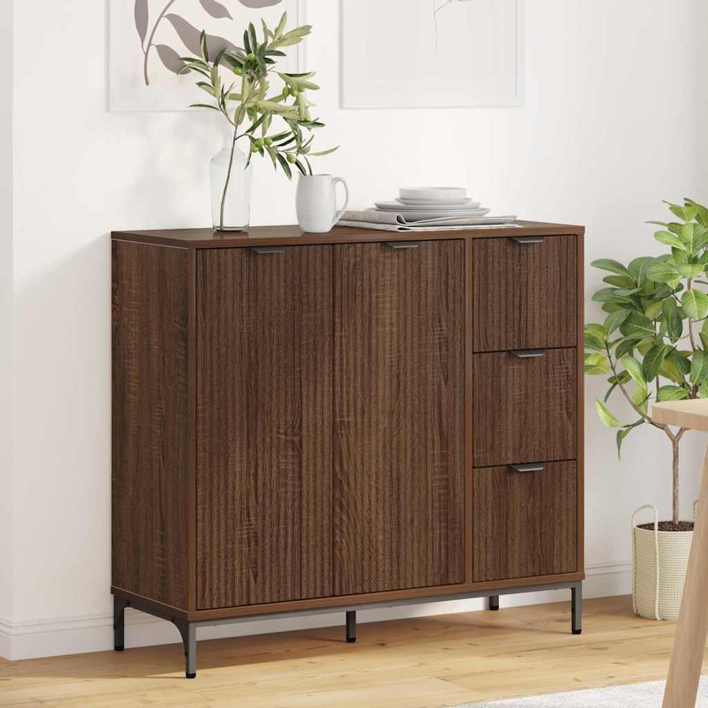 Sideboard med skuffe Brun eg 89.5 x 33 x 82 cm Konstrueret træ