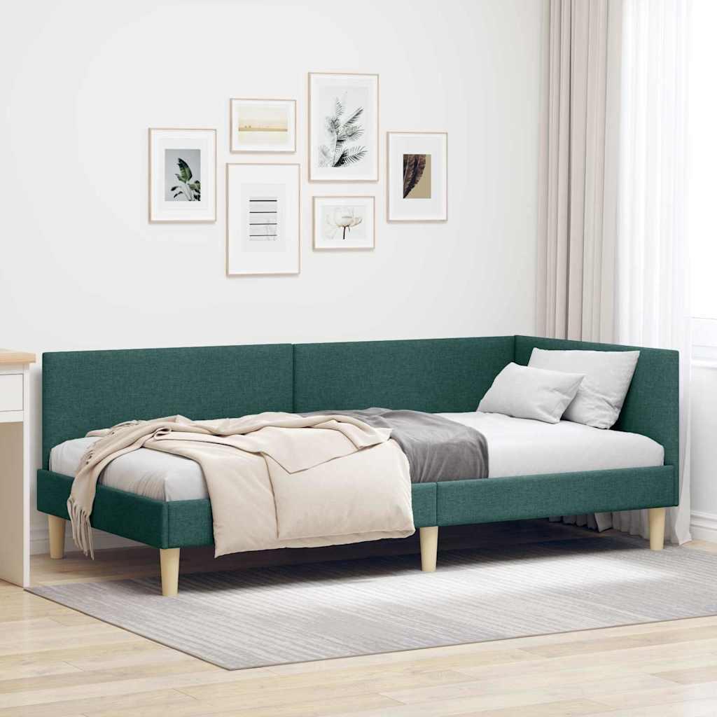 Hjørnesengramme Mørkegrøn 100 x 200 cm Stof og Ingeniørtræ billede