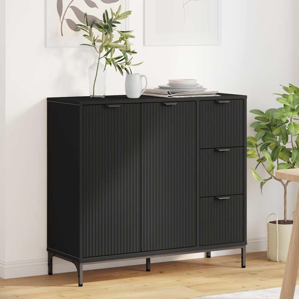 Sideboard/skænk med skuffer - sort, 89,5 × 33 × 82 cm, konstrueret træ billede