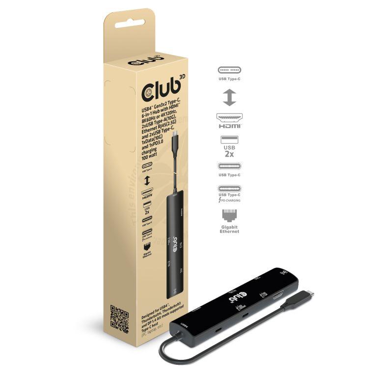 USB-C dockingstation Club 3D USB4 6?i?1 med HDMI, 2x USB-A, 2x USB-C, 1GbE, 100 W