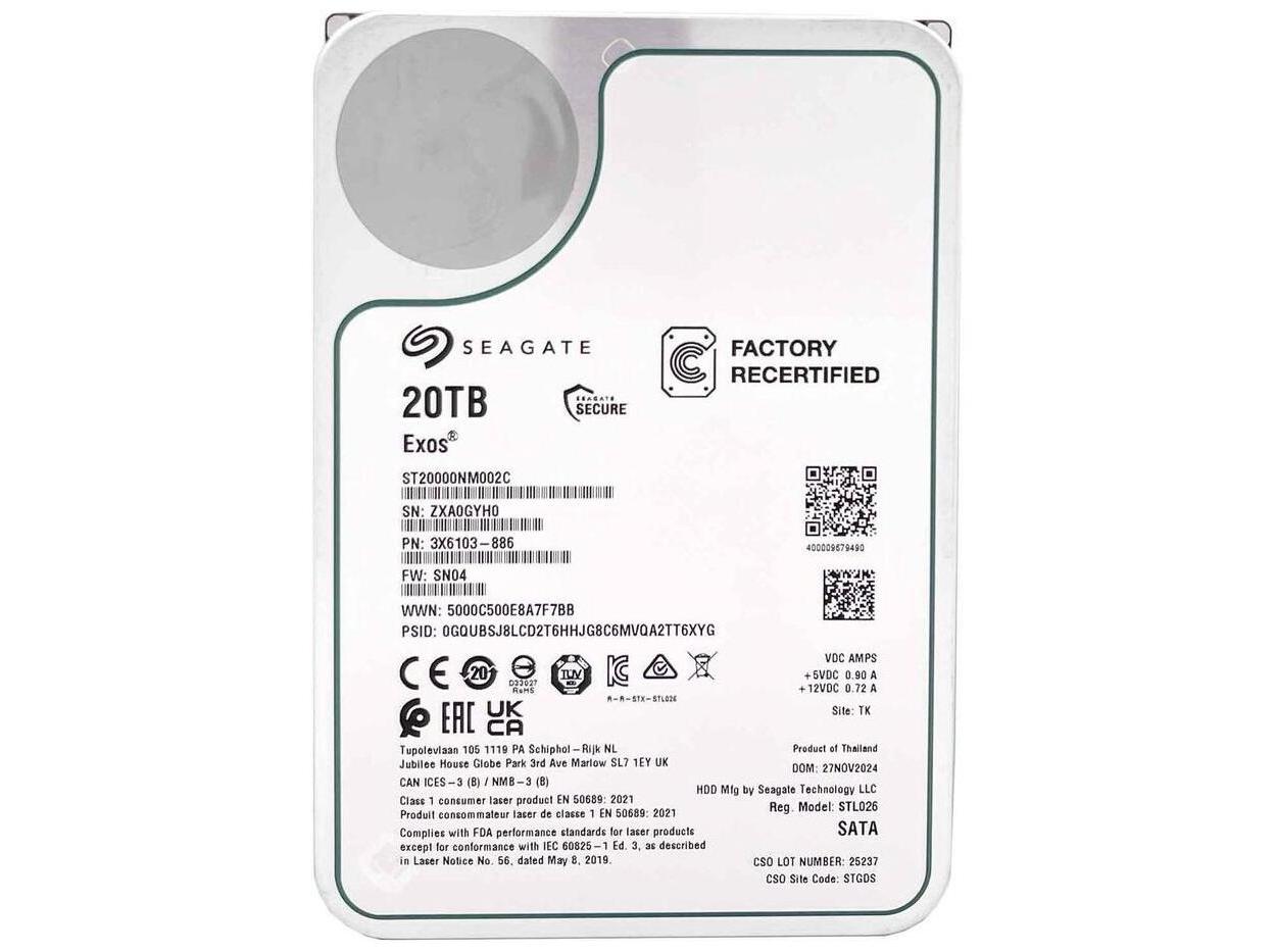 Harddisk 3,5" Seagate Exos 20 TB SATA 7200 rpm - Factory Refurbished