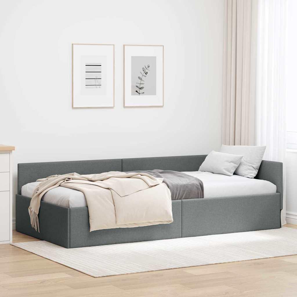 Hjørnesengramme Mørkegrå 100 x 200 cm Stof og Ingeniørtræ billede
