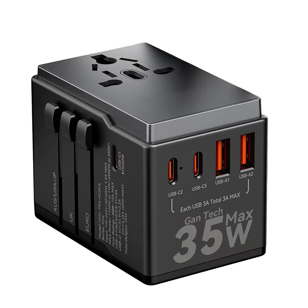 Rejseadapter universal 35 W - Dudao A35Pro, 3x USB?C + 2x USB?A, sort billede