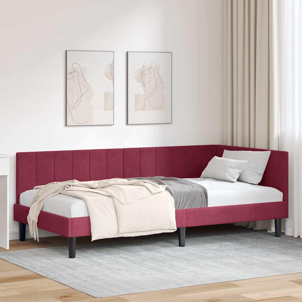 Hjørnesengramme med hovedgærde Vinrød 90 x 190 cm Fløjl billede