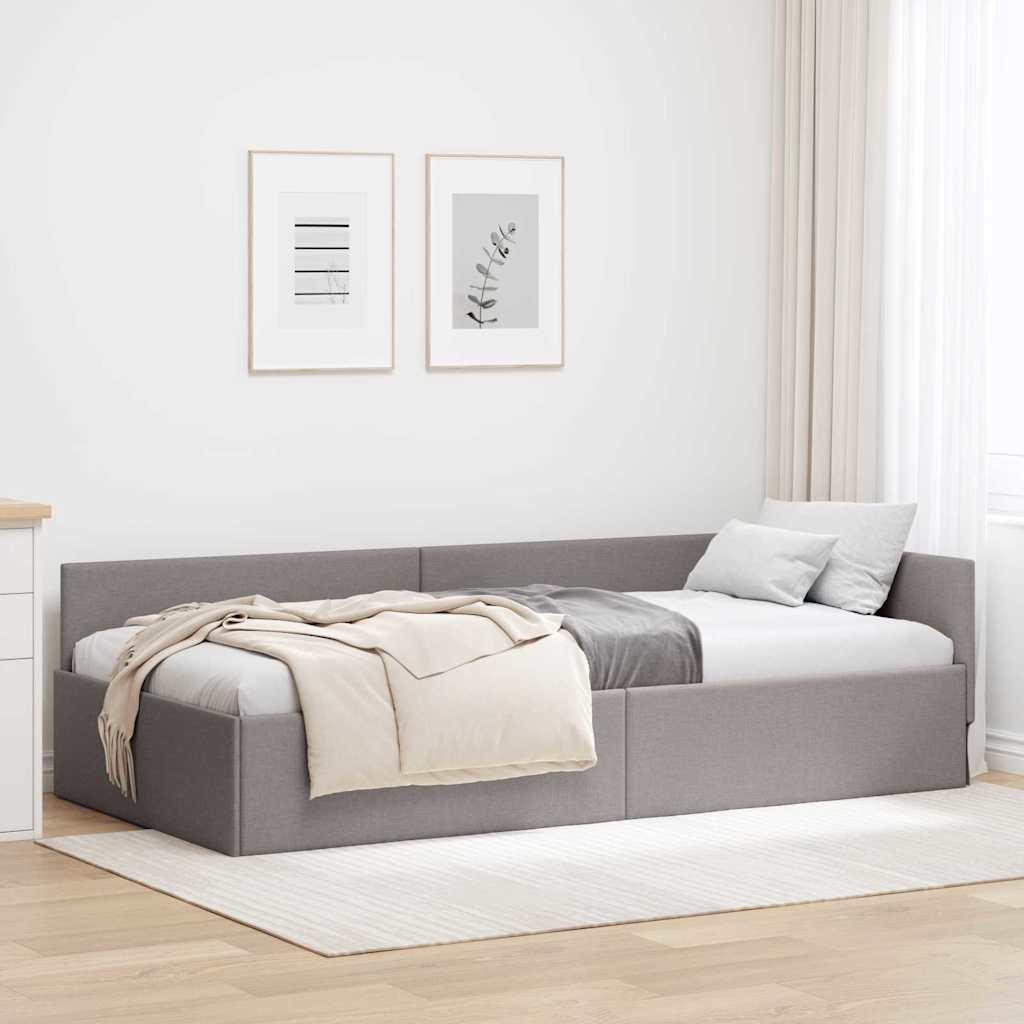 Hjørnesengramme Gråbrun 80 x 200 cm Stof og Ingeniørtræ billede