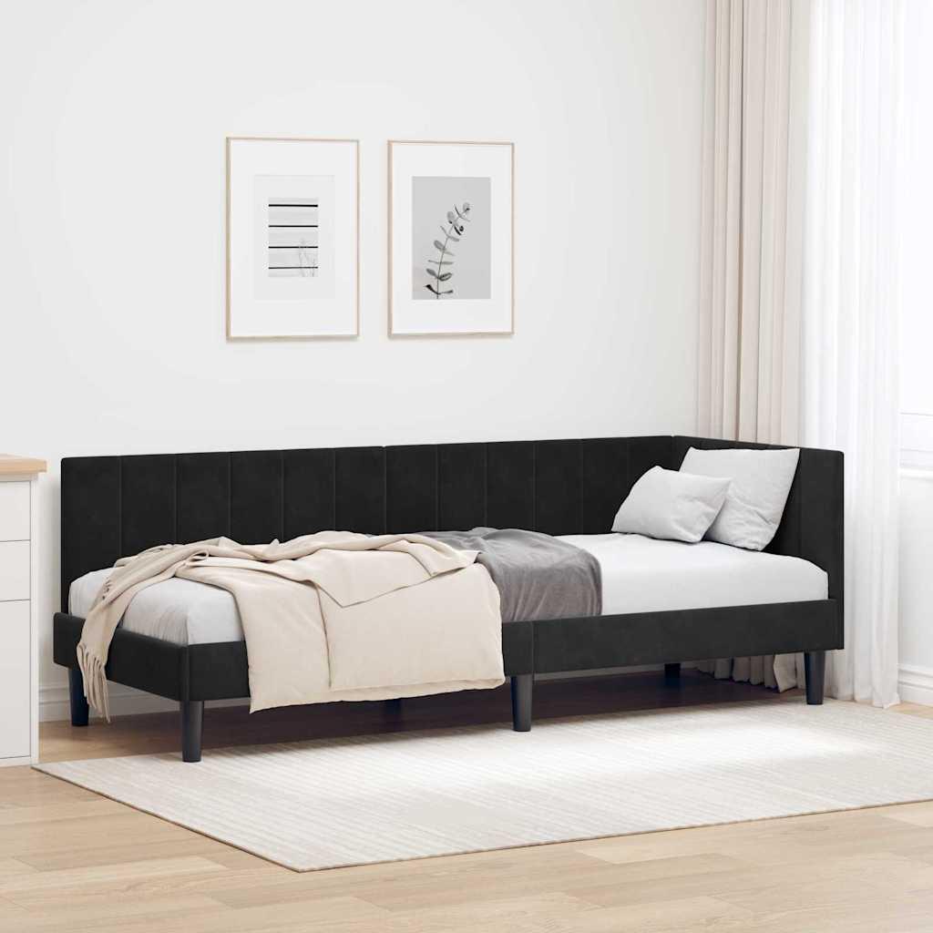 Hjørnesengramme med hovedgærde Sort 80 x 200 cm Fløjl billede
