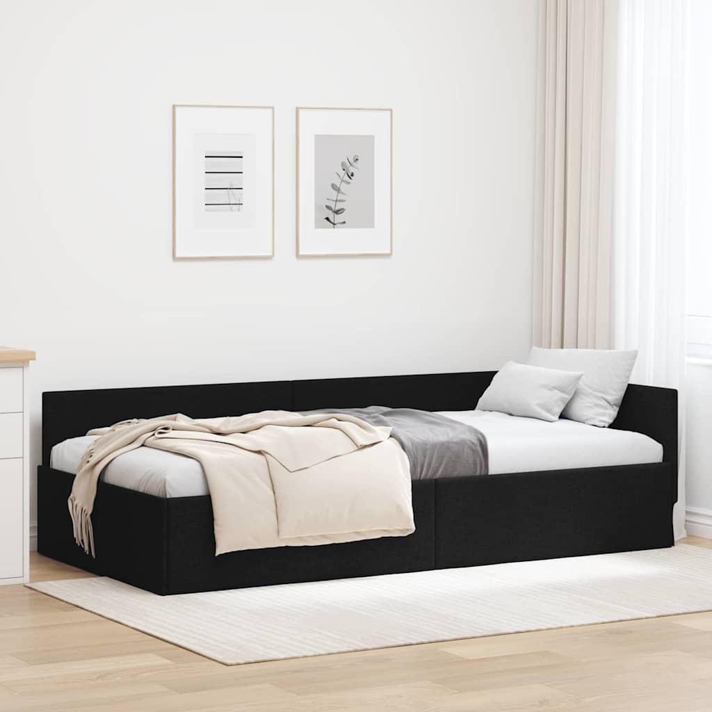 Hjørnesengramme Sort 80 x 200 cm Stof og Ingeniørtræ billede
