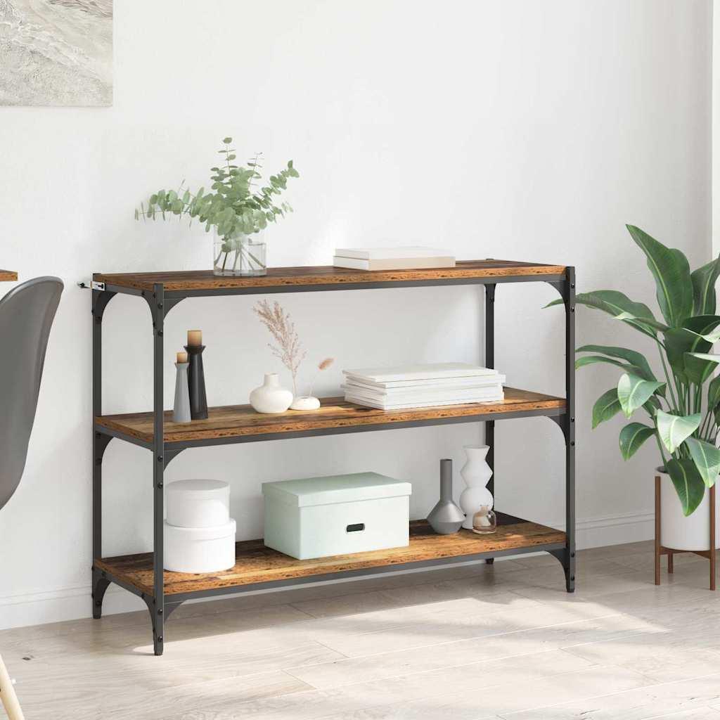 Bogreol i gammelt trælook - 100 × 33 × 70,5 cm, konstrueret træ og jern billede