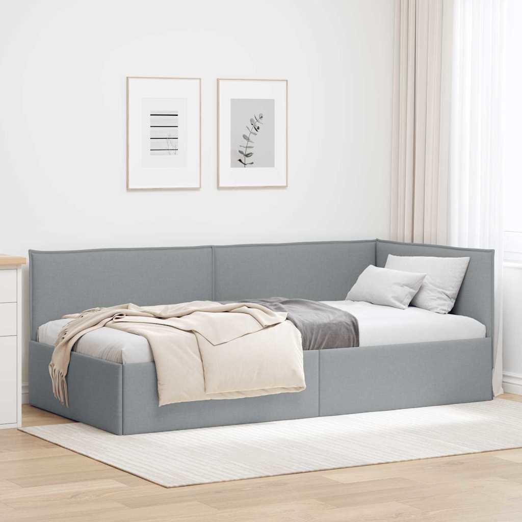 Hjørnesengramme med hovedgærde Lysegrå 90 x 200 cm Stof billede