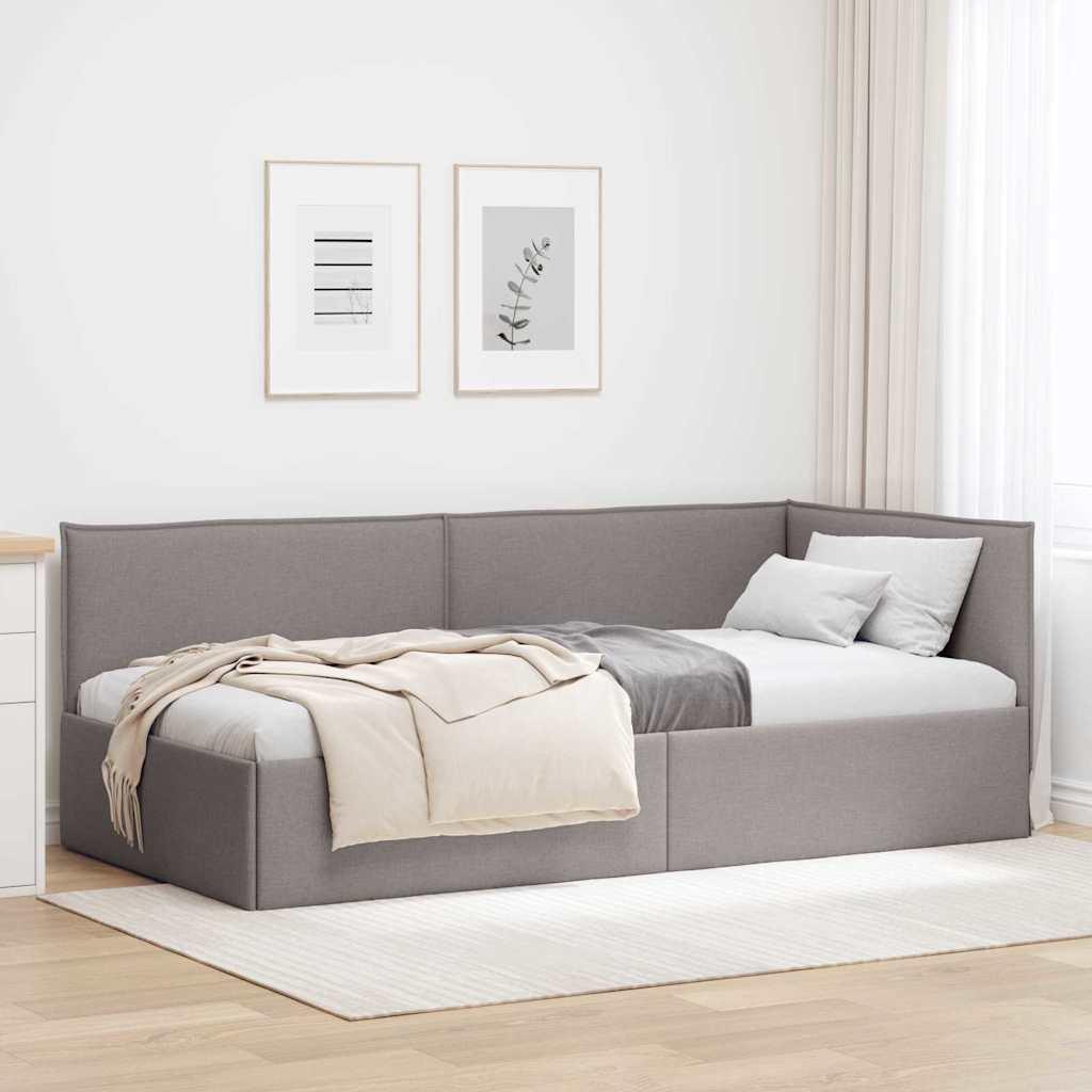 Hjørnesengramme med hovedgærde Gråbrun 90 x 190 cm Stof