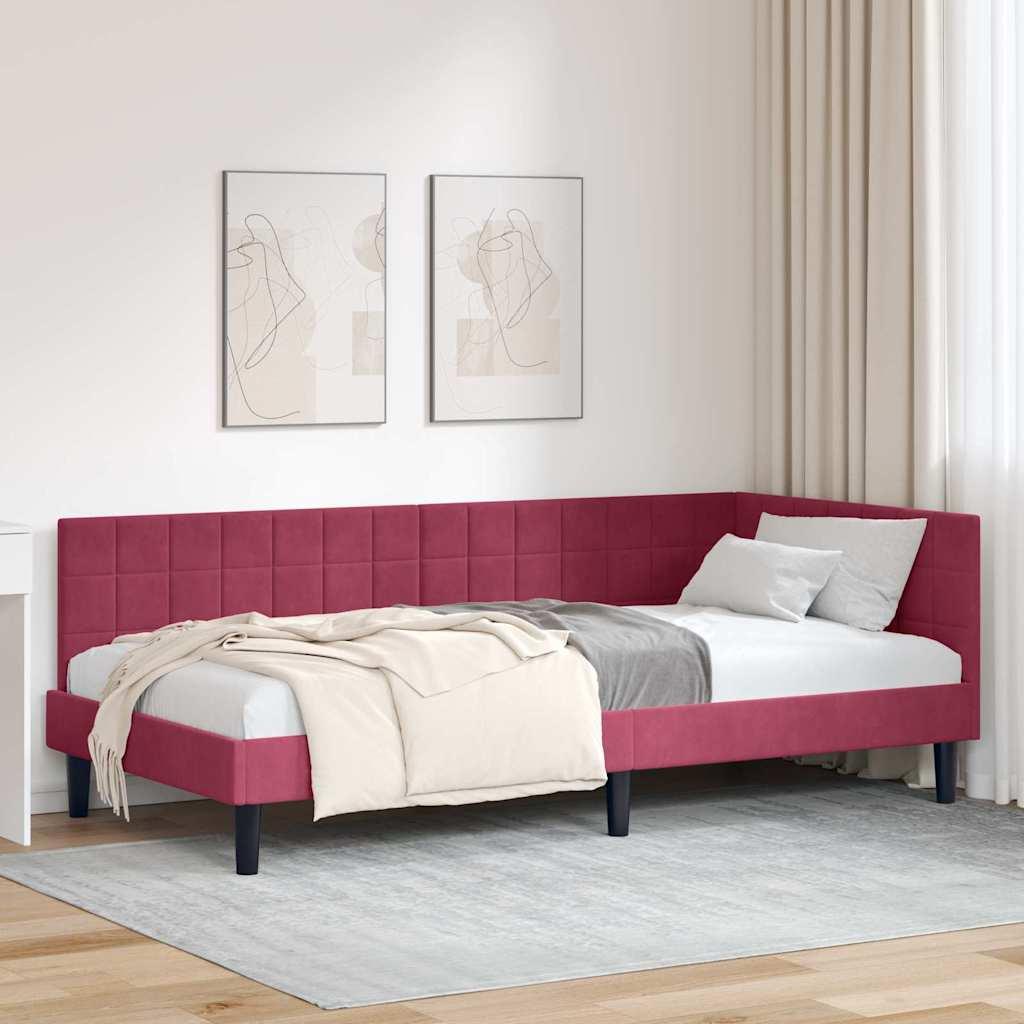 Hjørnesengramme med hovedgærde Vinrød 90 x 200 cm Fløjl billede