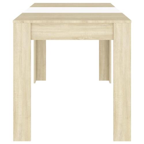 Spisebord 140x74,5x76 cm konstrueret træ hvid og sonoma-eg