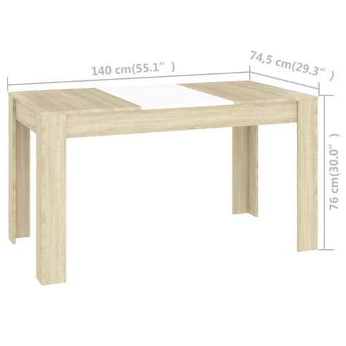 Spisebord 140x74,5x76 cm konstrueret træ hvid og sonoma-eg