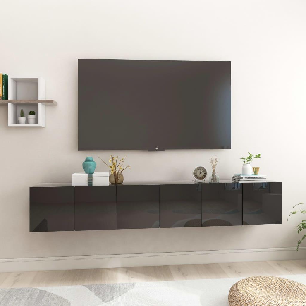 Væghængte tv-skabe 3 stk. 60x30x30 cm sort højglans