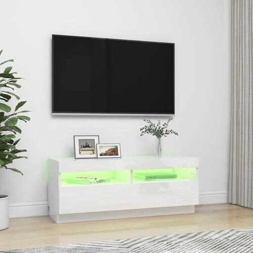 Tv-skab med LED-lys 100x35x40 cm hvid højglans
