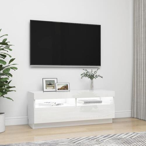 Tv-skab med LED-lys 100x35x40 cm hvid højglans