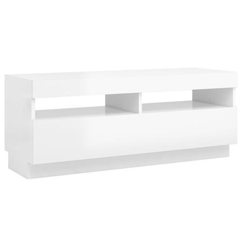Tv-skab med LED-lys 100x35x40 cm hvid højglans