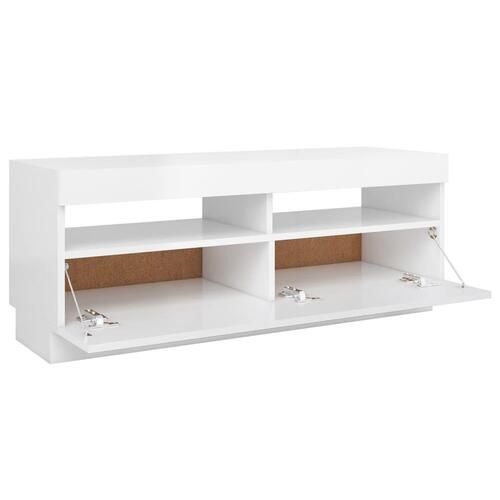 Tv-skab med LED-lys 100x35x40 cm hvid højglans