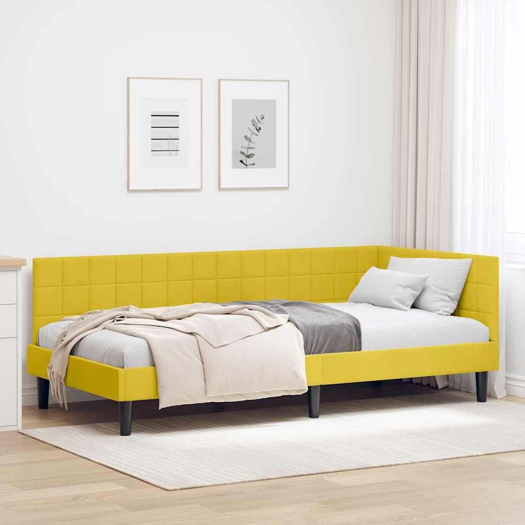 Hjørnesengramme med hovedgærde Gul 90 x 190 cm Fløjl billede