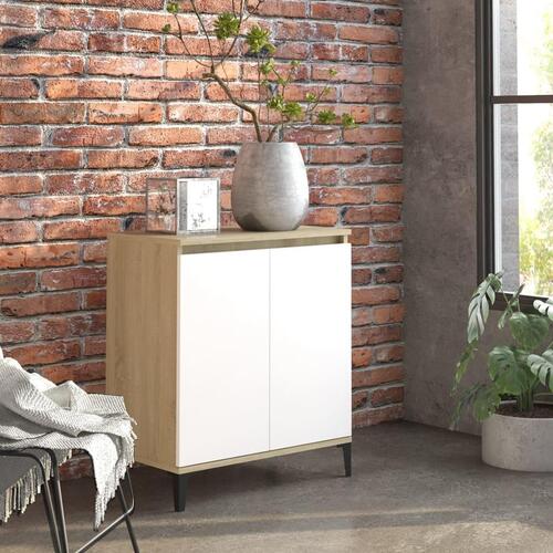Skænk 60x35x70 cm konstrueret træ hvid og sonoma-eg