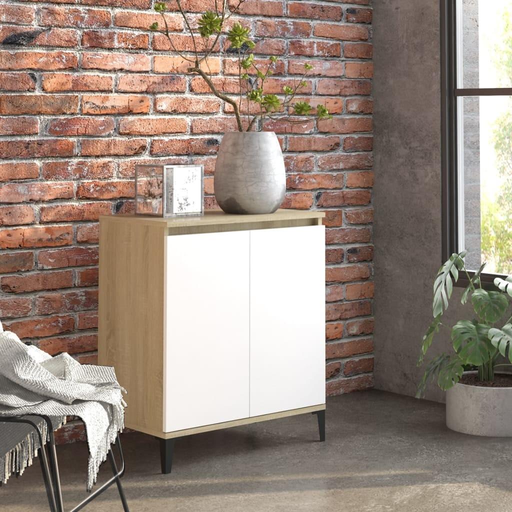 Skænk 60x35x70 cm konstrueret træ hvid og sonoma-eg
