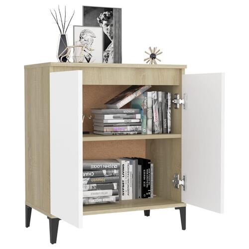Skænk 60x35x70 cm konstrueret træ hvid og sonoma-eg