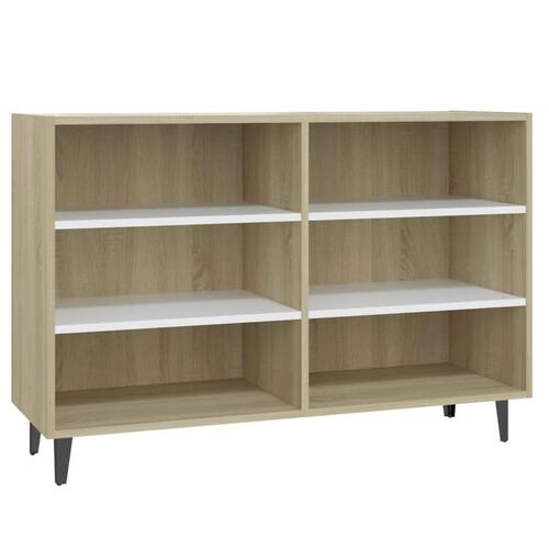 Skænk 103,5x35x70 cm konstrueret træ hvid og sonoma-eg
