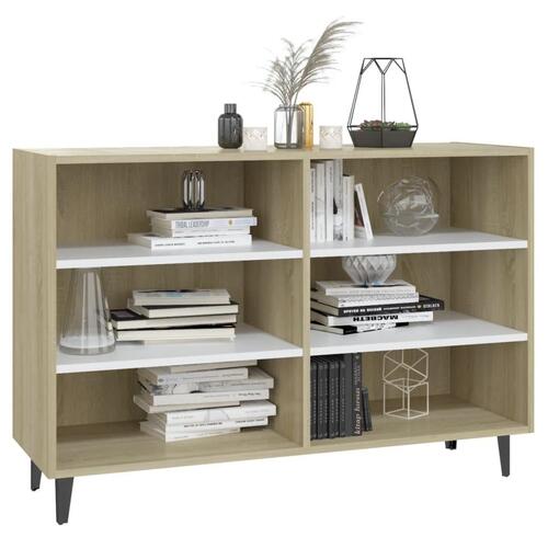 Skænk 103,5x35x70 cm konstrueret træ hvid og sonoma-eg