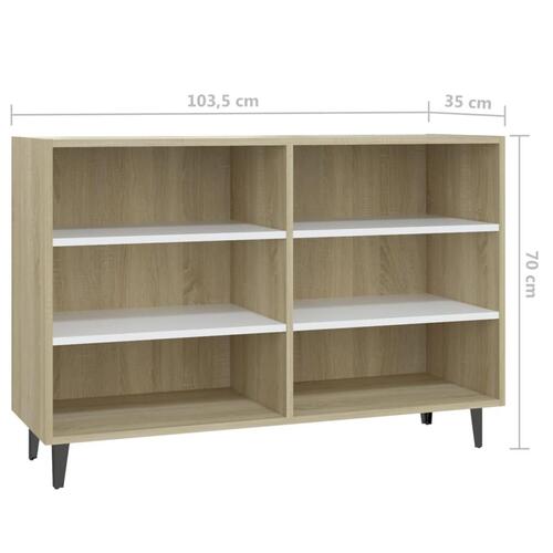 Skænk 103,5x35x70 cm konstrueret træ hvid og sonoma-eg