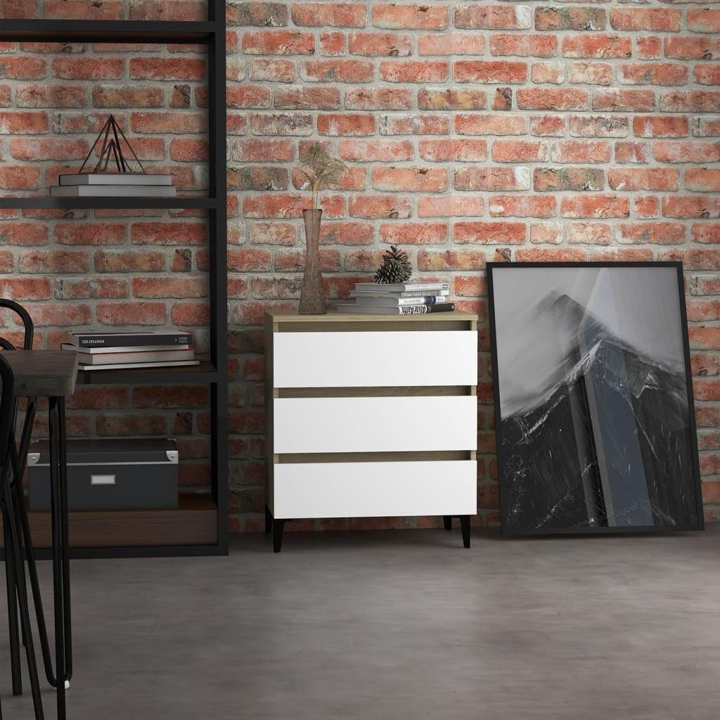 Skænk 60x35x69 cm spånplade hvid og sonoma-eg