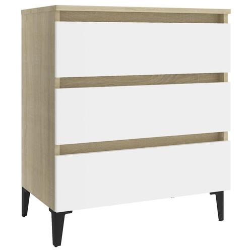 Skænk 60x35x69 cm spånplade hvid og sonoma-eg
