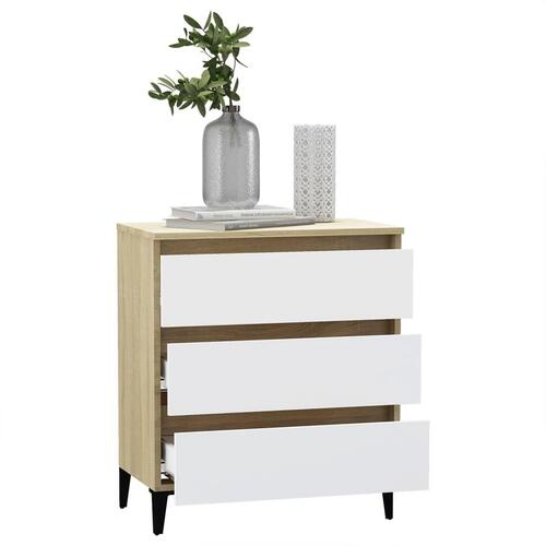 Skænk 60x35x69 cm spånplade hvid og sonoma-eg