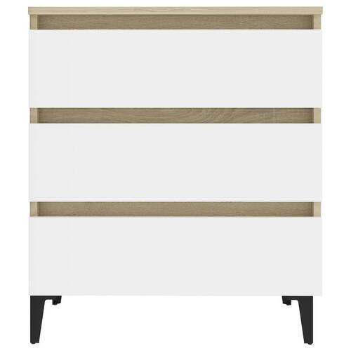 Skænk 60x35x69 cm spånplade hvid og sonoma-eg