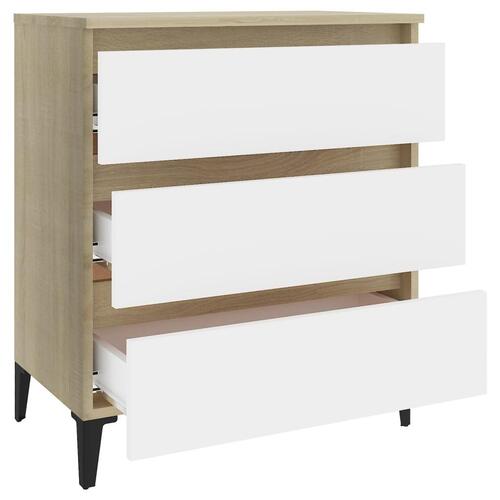 Skænk 60x35x69 cm spånplade hvid og sonoma-eg