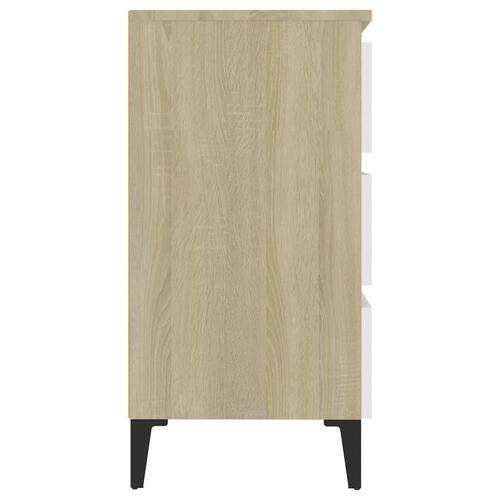 Skænk 60x35x69 cm spånplade hvid og sonoma-eg