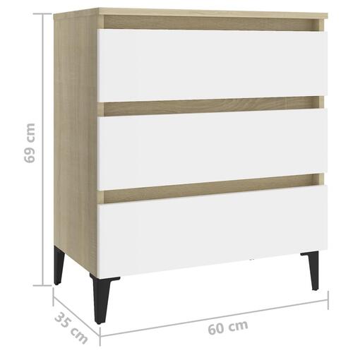 Skænk 60x35x69 cm spånplade hvid og sonoma-eg
