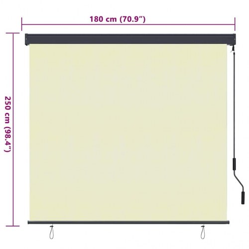 Udendørs rullegardin - cremefarvet 180 × 250 cm i stof og aluminium