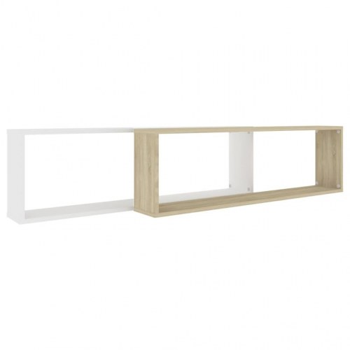 Væghylder 2stk. 100x15x30cm kube konstrueret træ hvid sonoma-eg