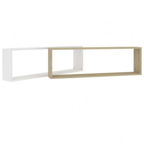 Væghylder 2stk. 100x15x30cm kube konstrueret træ hvid sonoma-eg