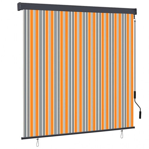 Udendørs rullegardin - gul/blå stribet, 180 × 250 cm, stof og aluminium