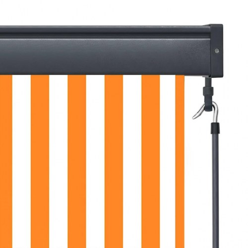 Udendørs rullegardin - hvid/orange stribet 180 × 250 cm i stof og aluminium